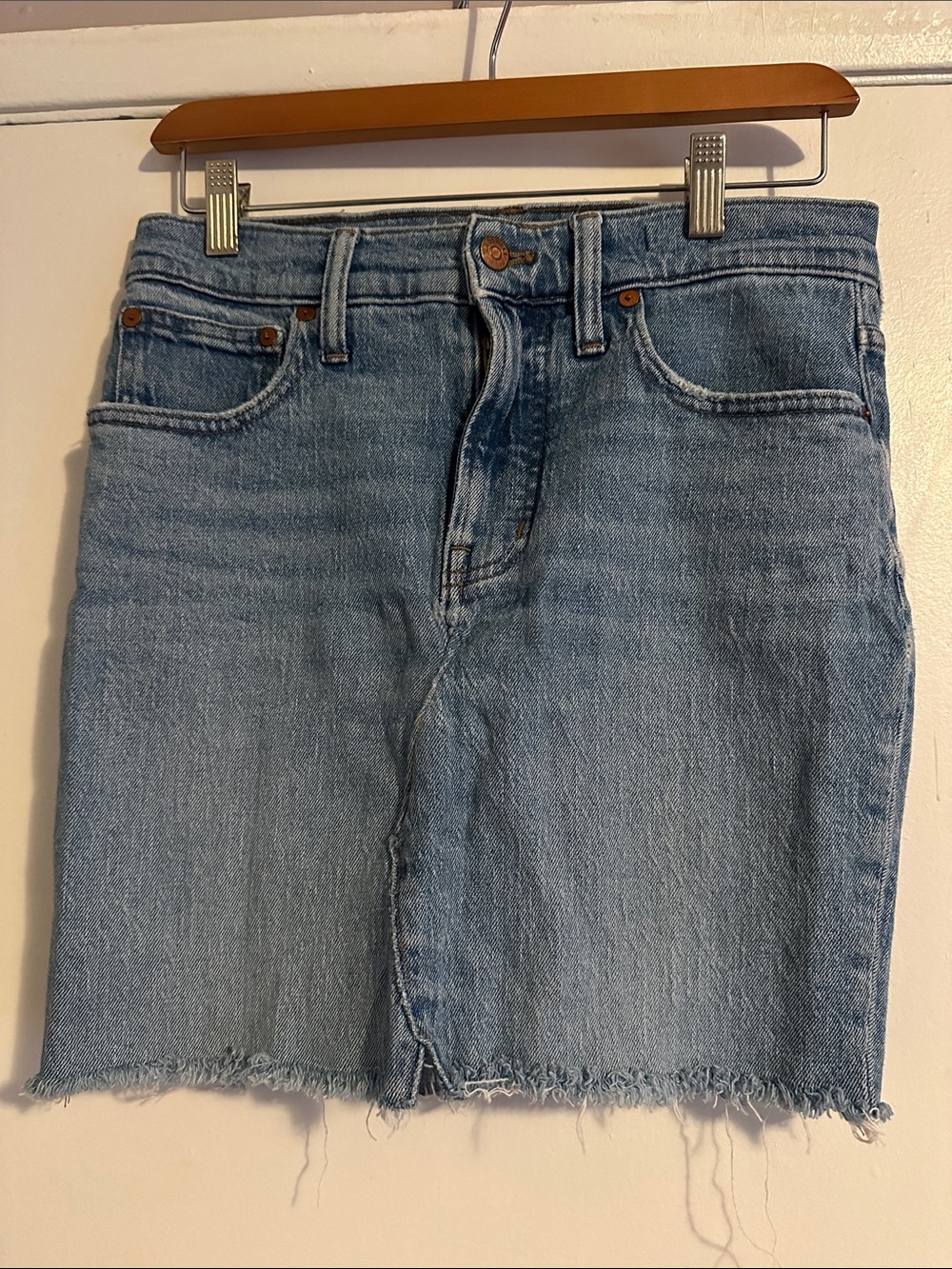Madewell Light Blue Denim Mini Skirt with Frayed Hem